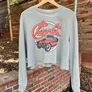 Hybrid Apparel Gray Crew Neck Sweater with Retro Graphics
